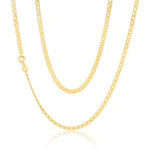 9ct Yellow Solid Gold Curb Double Diamond Cut 45cm Chain 40gauge