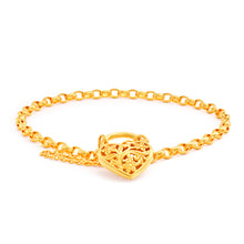 Load image into Gallery viewer, 9ct Yellow Gold Oval Belcher Filigree  Heart Charm Padlock 19cm Bracelet