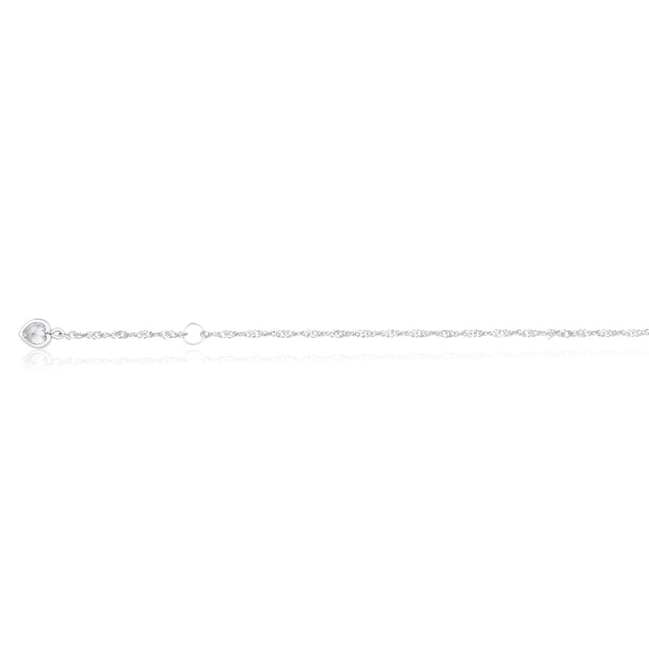 9ct White Gold Singapore with White Cubic Zirconia Heart Charm 27cm Anklet