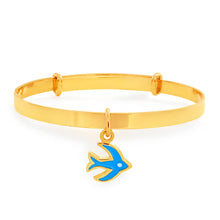 Load image into Gallery viewer, 9ct Yellow Gold Expendable Blue Bird Baby Bangle