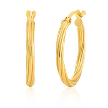 Load image into Gallery viewer, 9ct Yellow Gold Hoop Earrings in 15mm with a twist. European Made