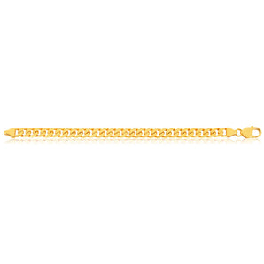 9ct Yellow Solid Gold Heavy Curb Flat Tight Bevelled 21cm Bracelet 250gauge