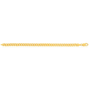 9ct Yellow Solid Gold Heavy Curb Bevelled 21cm Bracelet 200 Gauge