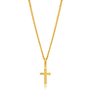 9ct Yellow Gold Plain & Diamond Cut 11mm Cross Pendant