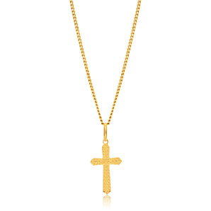 9ct Yellow Gold Plain & Diamond Cut 17mm Cross Pendant