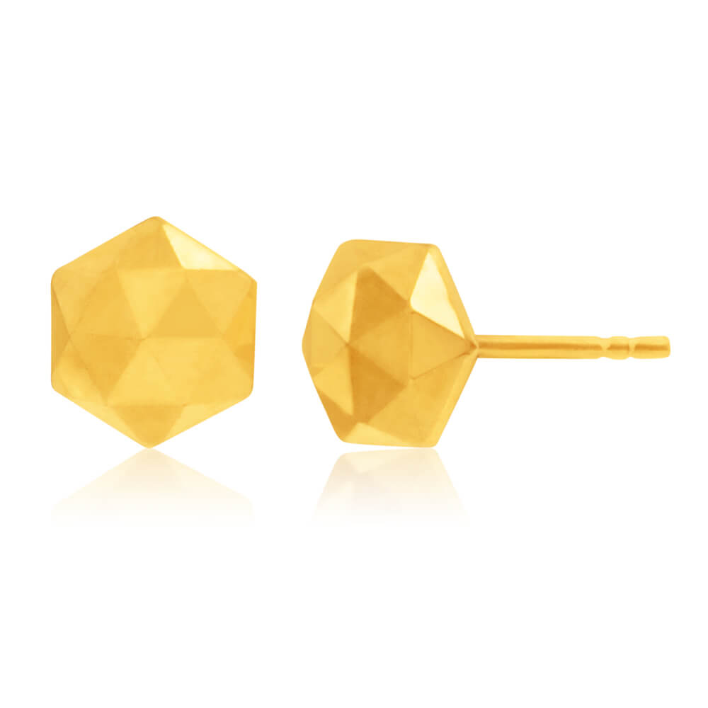 9ct Yellow Gold Geometic 3D Lozange Stud