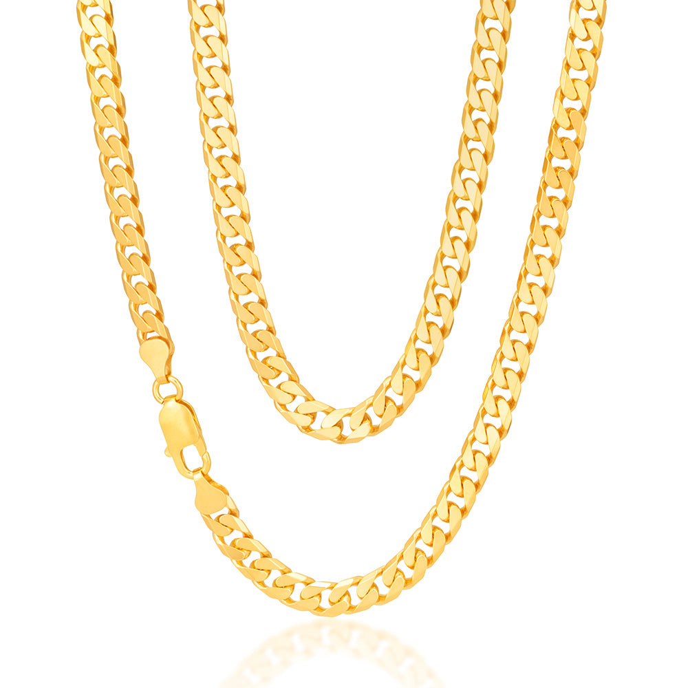 9ct Yellow Heavy Gold Curb Flat Bevelled 55cm Chain 200 Gauge