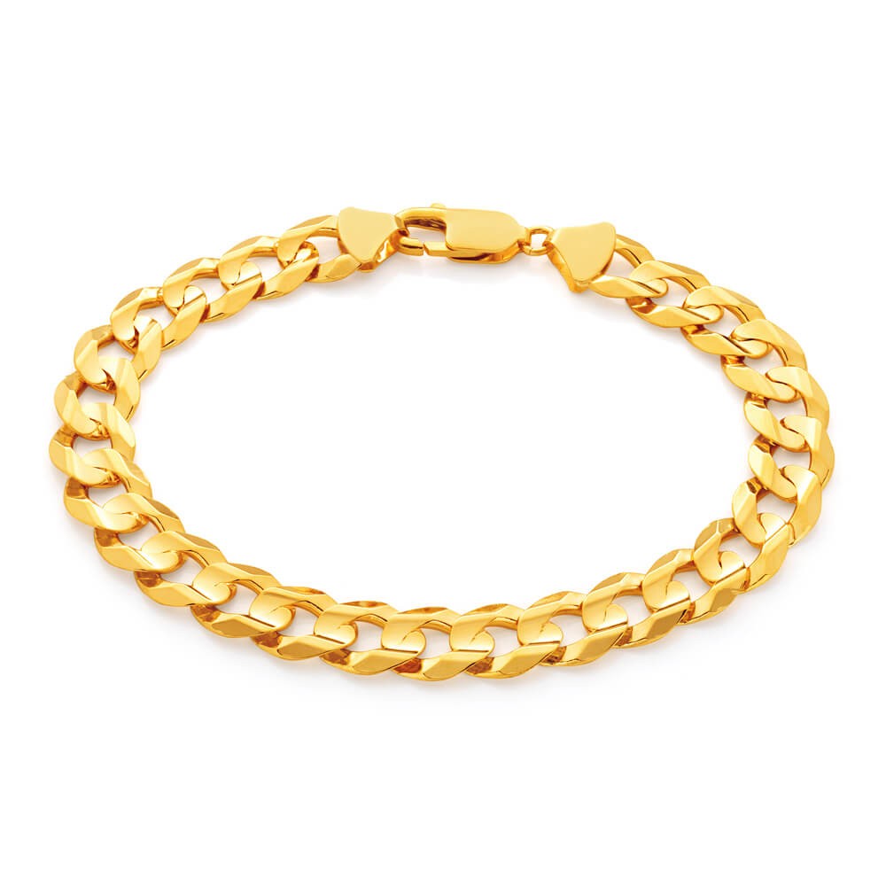 9ct Yellow Solid Gold Heavy Curb 21cm Bracelet 220 Gauge  with a Parrot Clasp