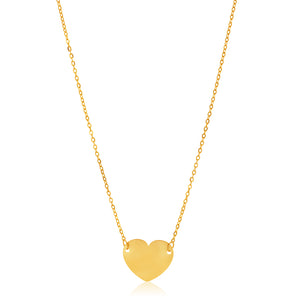 9ct Yellow Gold Plain Heart Disc Pendant on 42cm Chain