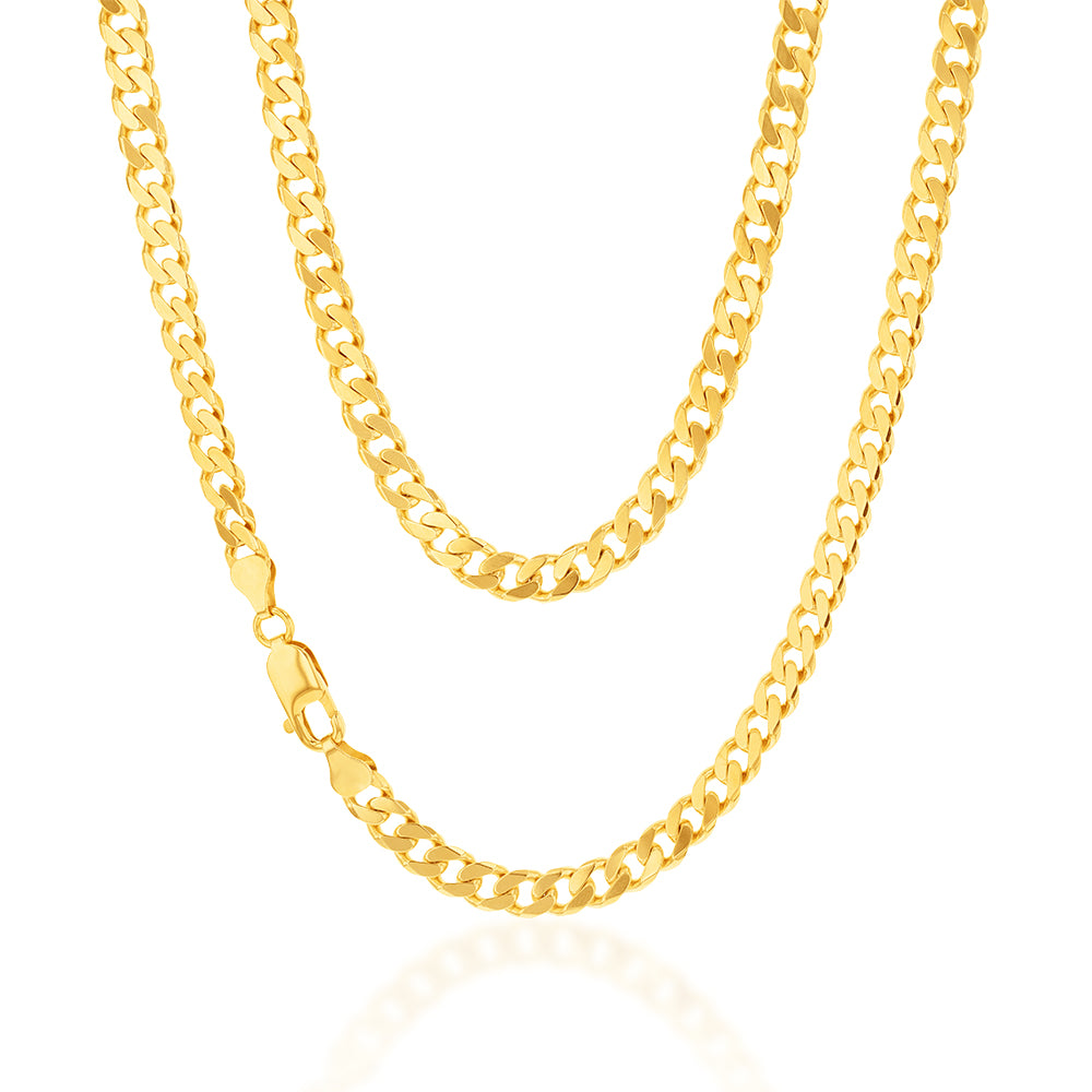 9ct Yellow Gold Flat Bevelled Curb 55cm Chain 180gauge