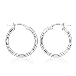 9ct White Gold Plain 15mm Hoops