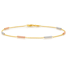 Load image into Gallery viewer, 9ct Yellow Gold Fancy Anklet with Dicut Beads 3 Tones 27cm