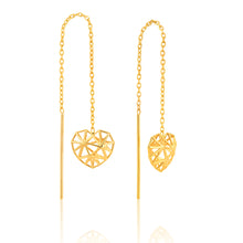 Load image into Gallery viewer, 9ct Yellow Gold Heart Geometric Thread Earrings