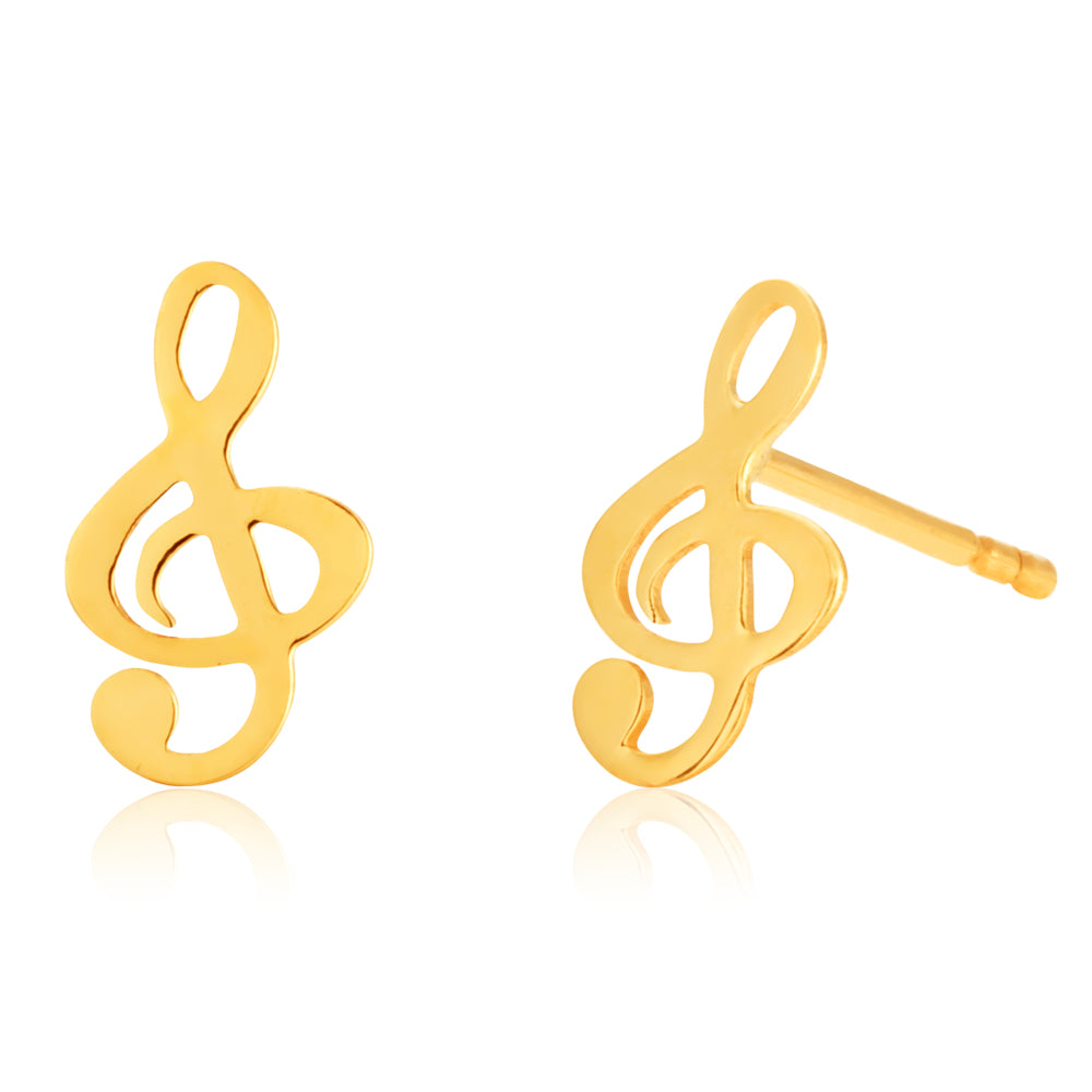9ct Yellow Gold treble Cleff Stud  Earrings