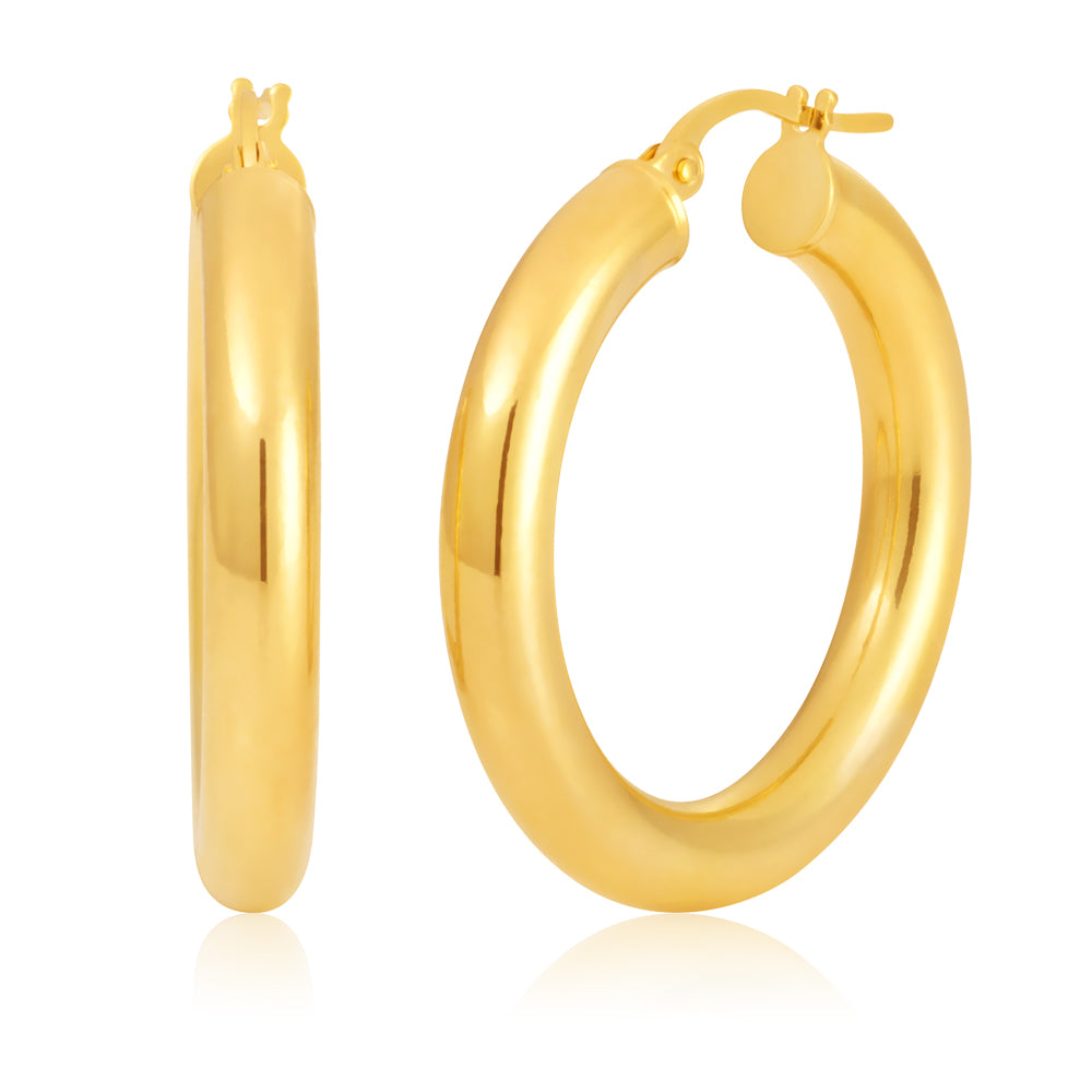 9ct Yellow Gold 20mm Plain Hoops