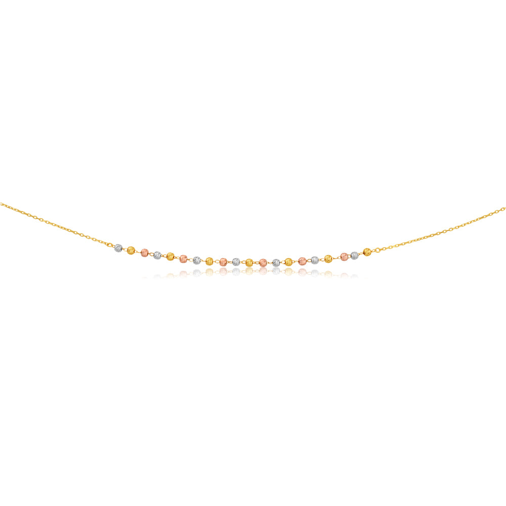 9ct 3-Tone Yellow White Rose Gold Beaded 27cm Anklet