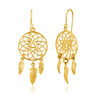 9ct Yellow Gold Fancy Dream Catcher Drop Earrings 9y – Shiels