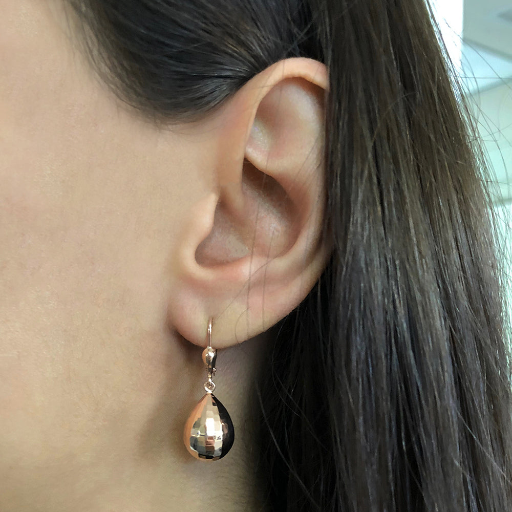 9ct Rose Gold Diamond-Cut Hook Tear Drop Earrngs 9R