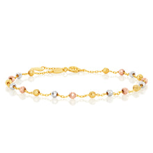 Load image into Gallery viewer, 9ct Gold Three Tone Beads 17cm Bracelet With 2cm Extension