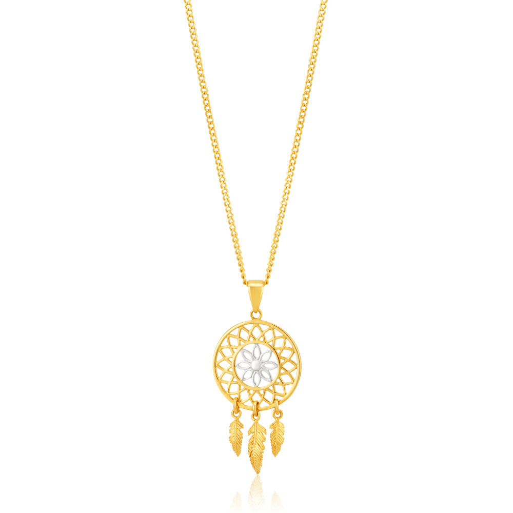 9ct Yellow Gold Feathered Dream Catcher Pendant
