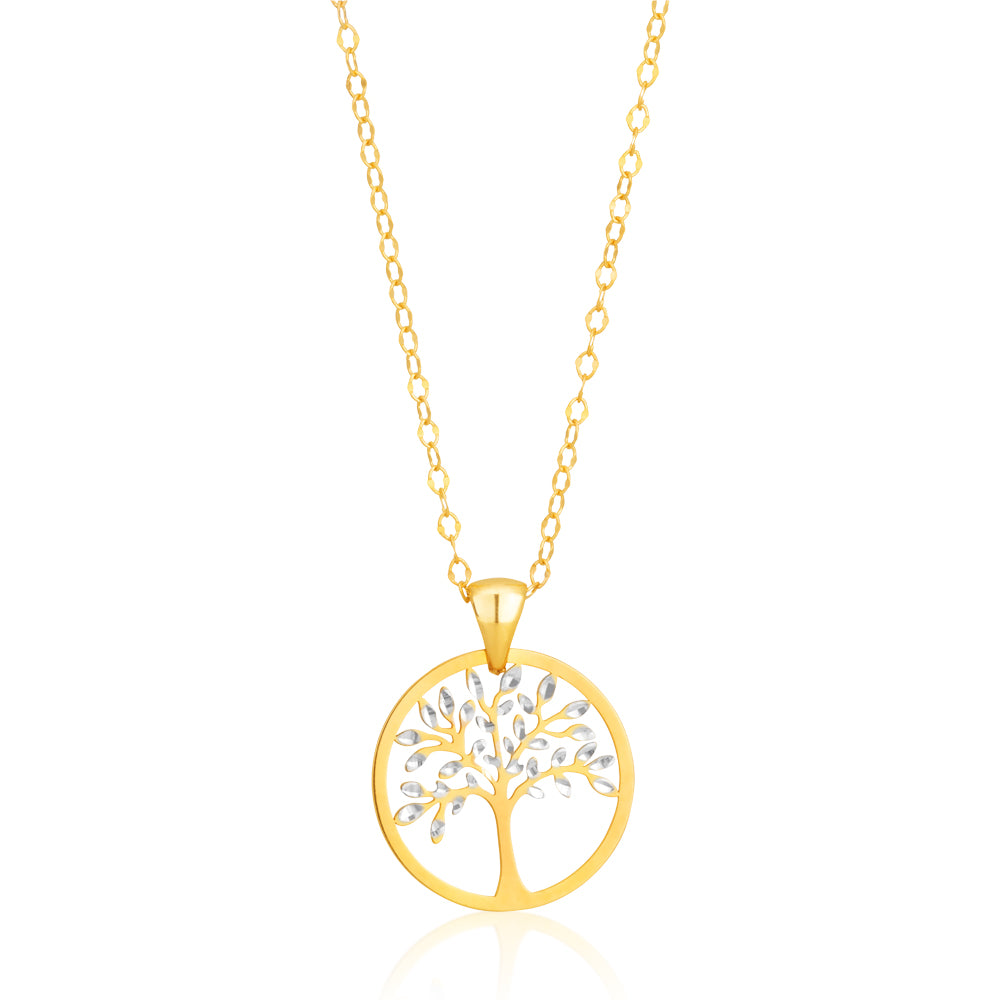 9ct Dicut 20mm Tree Of Life Pendant on 45cm Cable Chain 9Y