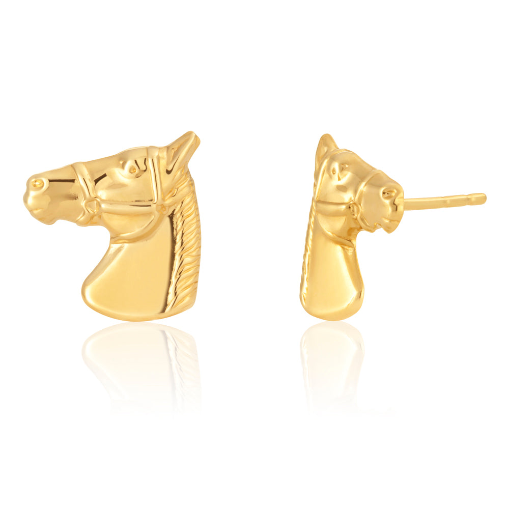 9ct Yellow Gold Horse Stud Earrings
