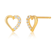 Load image into Gallery viewer, 9ct Yellow Gold Cubic Zirconia Open Heart Earrings