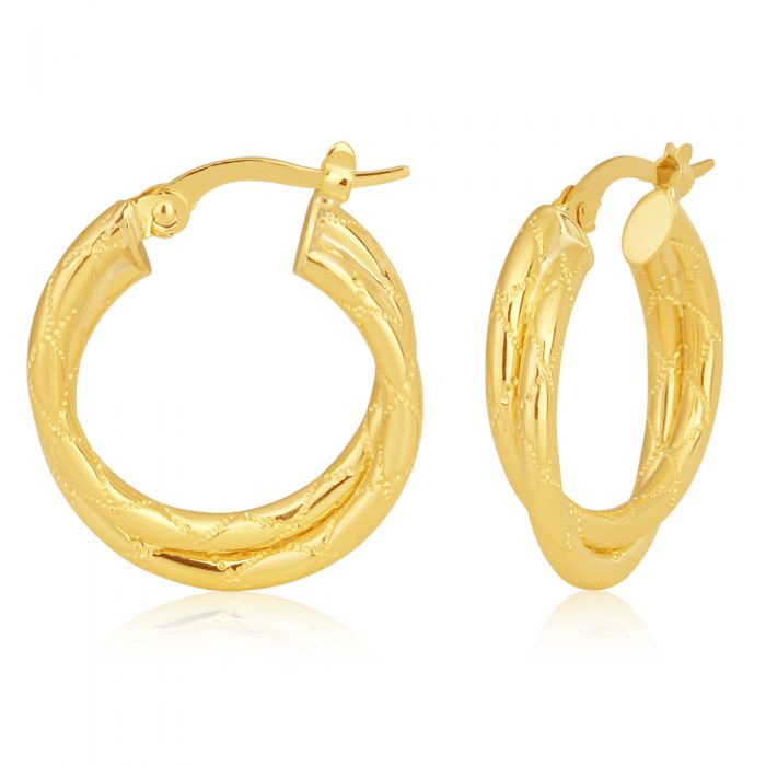 9ct Yellow Gold Crossover Hoop Earrings