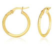 Load image into Gallery viewer, 9ct Yellow Gold Diamond Cut 15mm Hoop Earrings