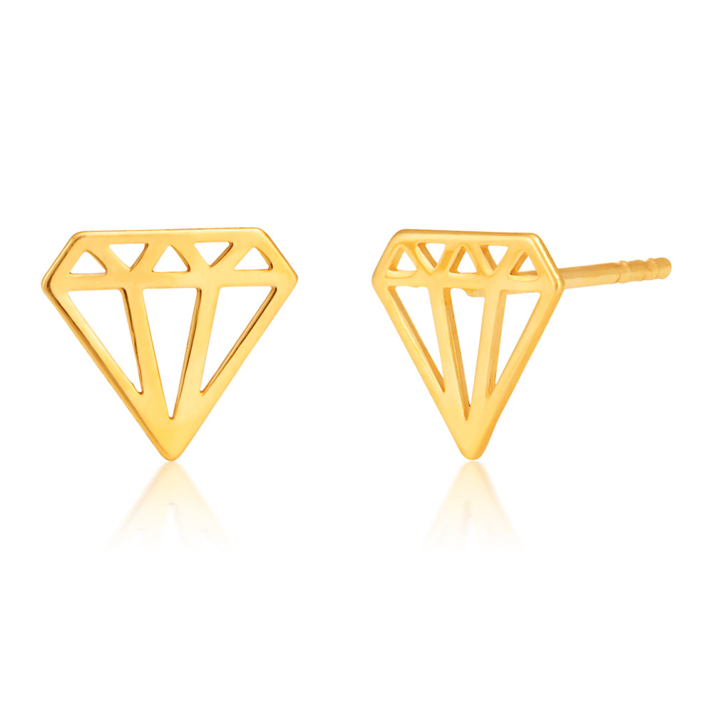 9ct Yellow Gold Diamond Shape Stud Earrings