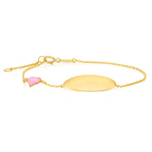 Load image into Gallery viewer, 9ct Yellow Gold Pink Heart Charm 17cm ID Bracelet