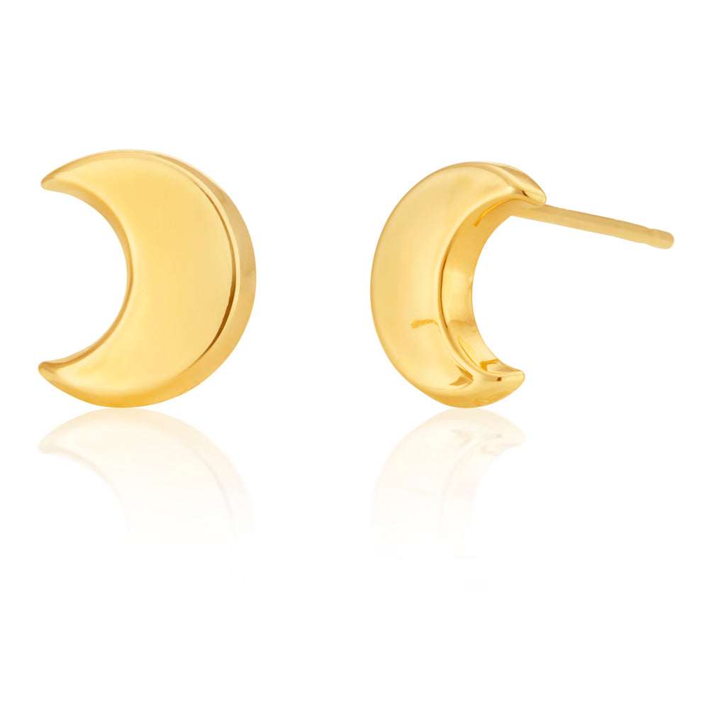 9ct Yellow Gold Half Moon Stud Earrings