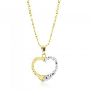9ct Two-Tone Gold Diamond Cut Open Heart Pendant