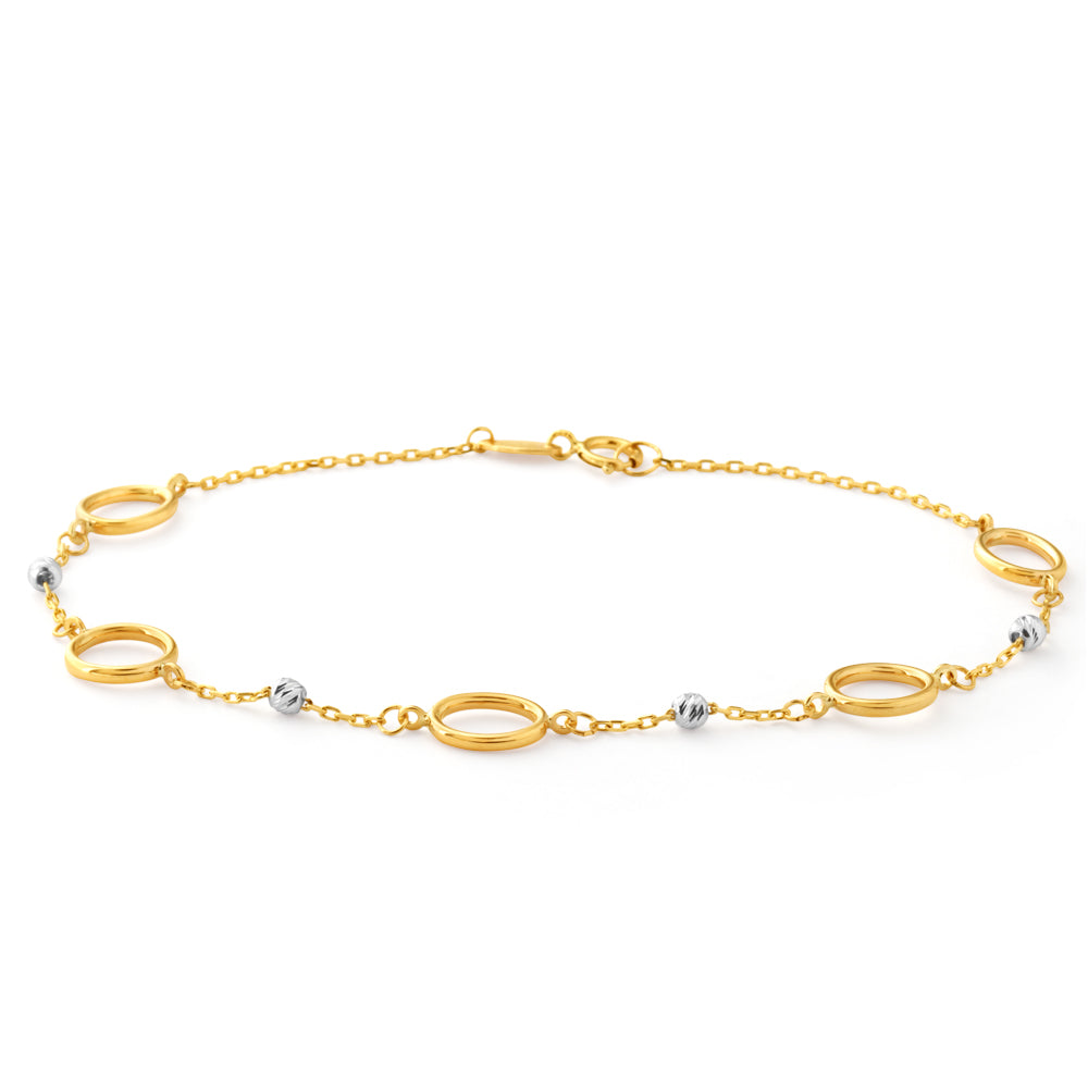 9ct Two-Tone Open Rings and Beads 19cm Bracelet