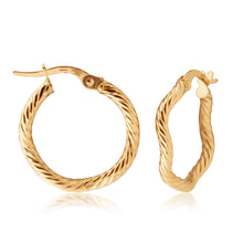 Load image into Gallery viewer, 9ct Yellow Gold Patterned Abstract 15mm Hoop Earrings