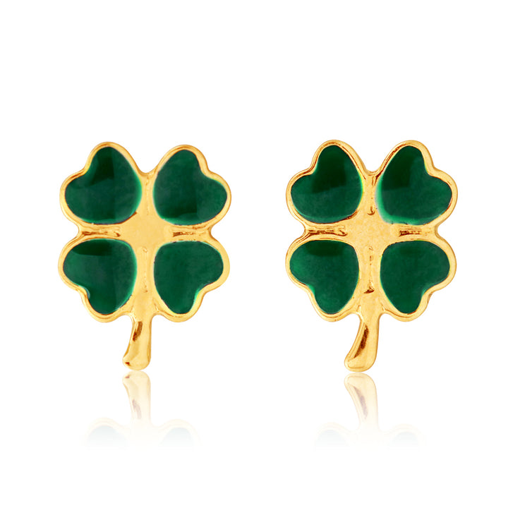 9ct Yellow Gold Lacquerized Green Saint Patrick's Stud Earrings