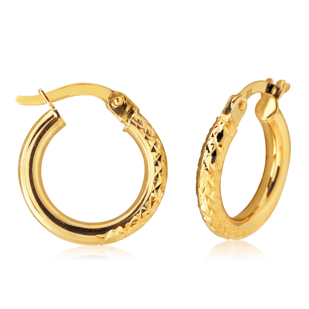 9ct Yellow Gold Diamond Cut Hoop earrings