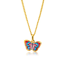Load image into Gallery viewer, 9ct Yellow Gold Red and Blue Butterfly Pendant