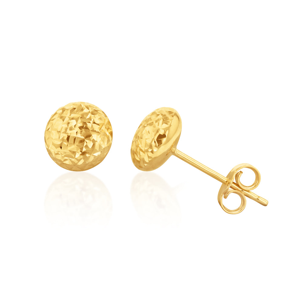 9ct Yellow Gold Textured 7mm Stud Earrings