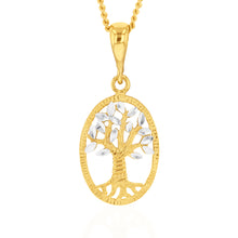 Load image into Gallery viewer, 9ct Yellow And White Gold Tree Of Life Diamond Cut Pendant