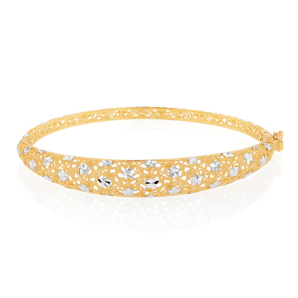 9ct Yellow And White Gold Two Tone Fancy Mesh 65mm Bangle– Shiels Jewellers