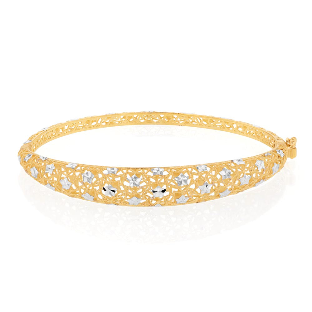 9ct Yellow And White Gold Two Tone Fancy Mesh 65mm Bangle