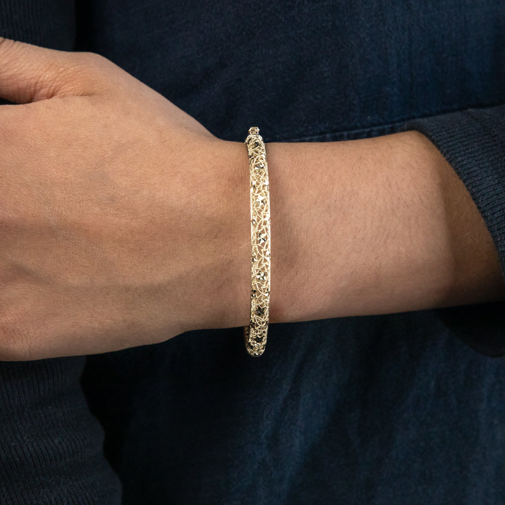 9ct Yellow Gold Fancy Mesh 65mm Bangle– Shiels Jewellers