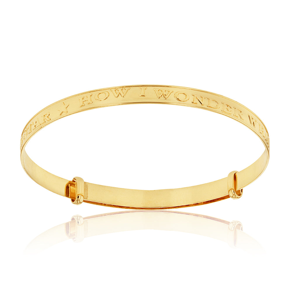 9ct Yellow Gold Twinkle 3mm Expandable Baby Bangle In Box