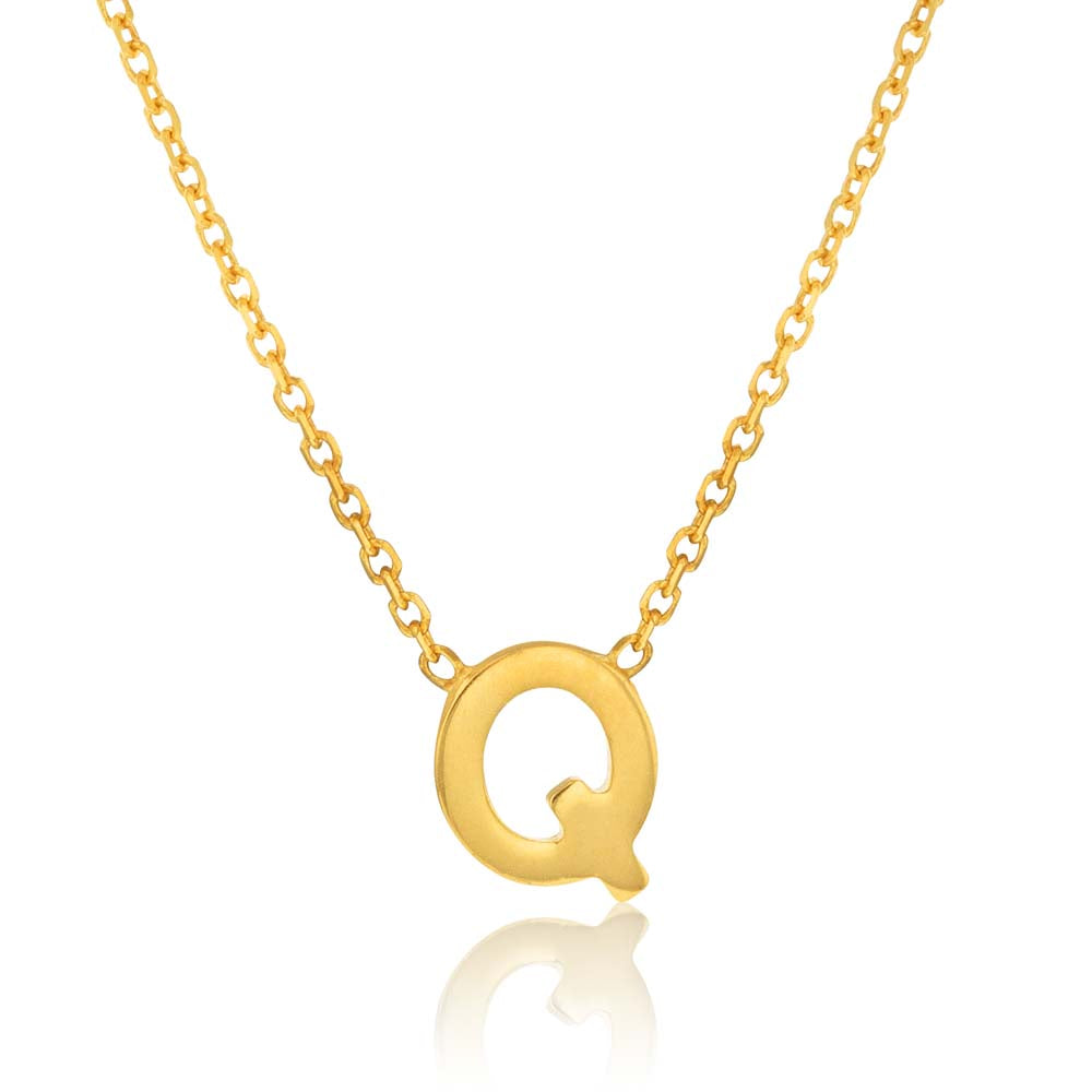 9ct Yellow Gold Initial "Q" Pendant on 43cm Chain