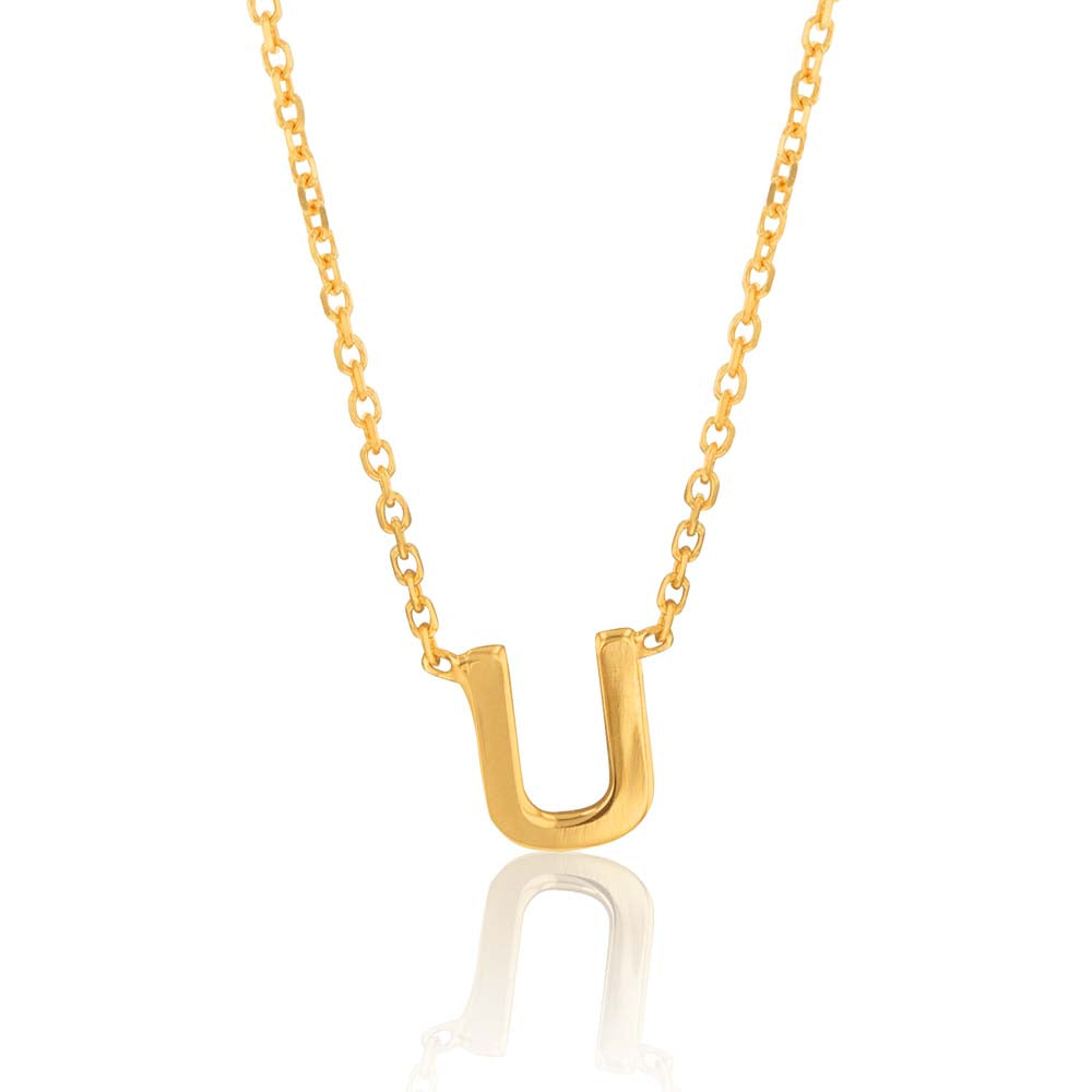 9ct Yellow Gold  Initial "U" Pendant On 43cm Chain