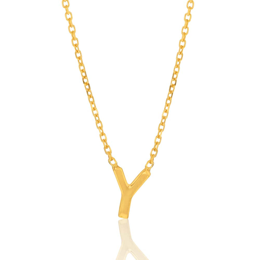 9ct Yellow Gold Initial "Y" Pendant on 43cm Chain