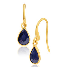 Load image into Gallery viewer, 9ct Yellow Gold Natural Black Sapphire Pear Drop Earrings