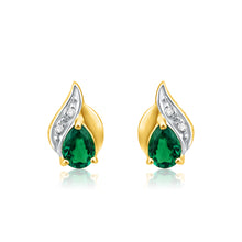 Load image into Gallery viewer, 9ct Alluring Yellow Gold Created Emerald + Diamond Stud Earrings