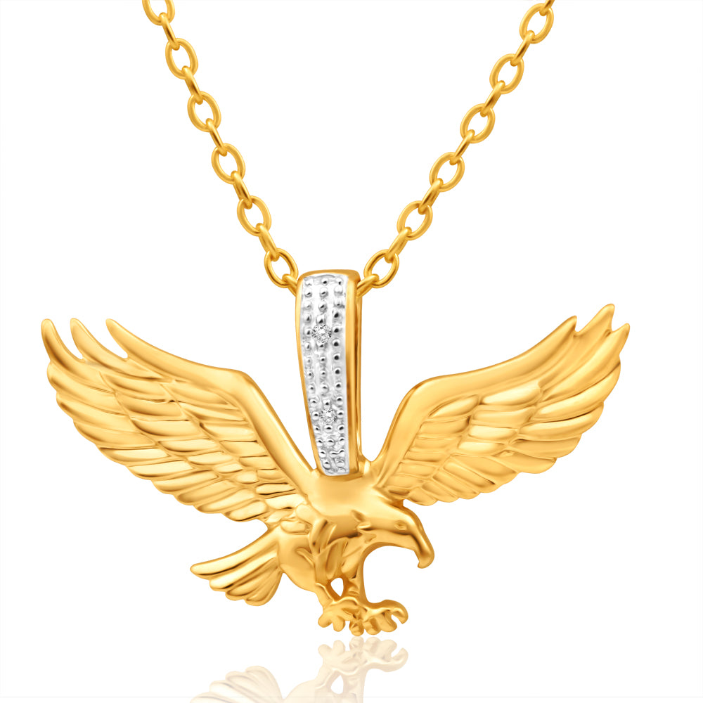 9ct Yellow Gold Diamond Eagle Pendant